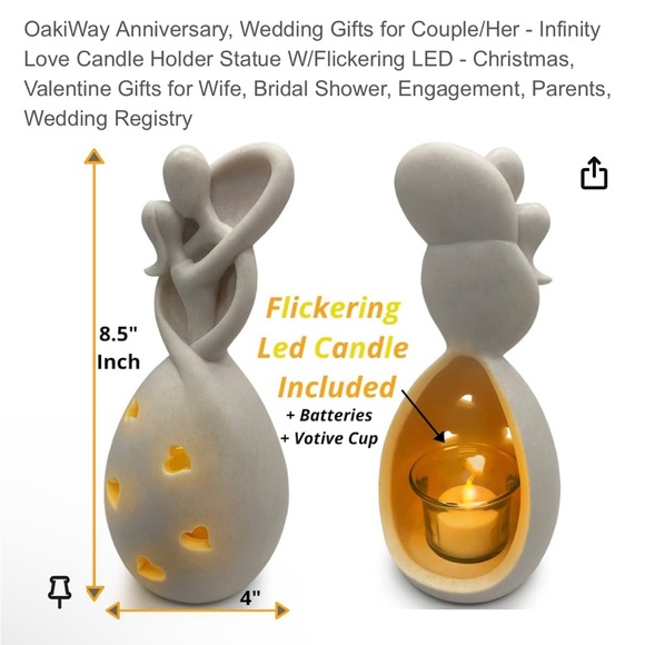 NEW OakiWay Her Infinity Love Candle Holder Statue W/Flickering LED - Picture 3 of 7